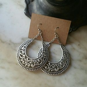 Large Silver Filigree Hoop Earrings